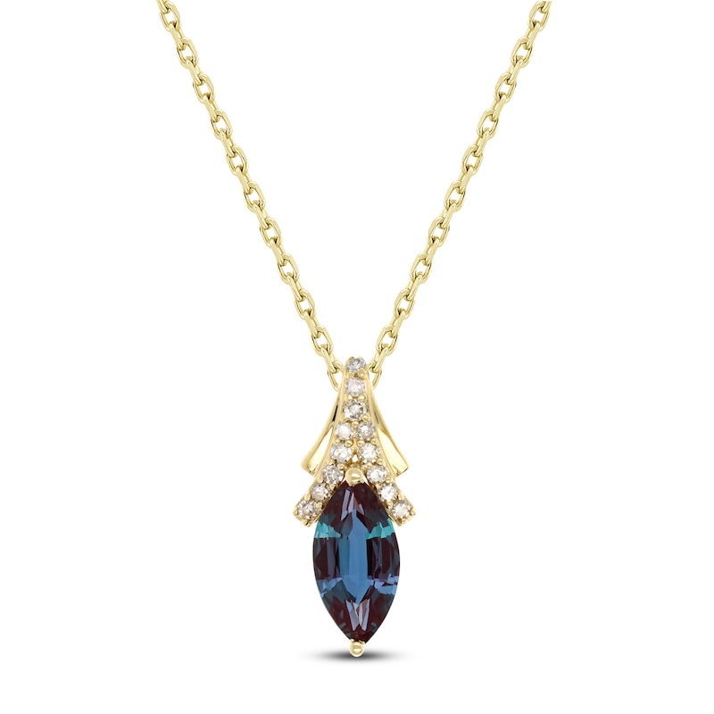 Main Image 1 of Marquise-Cut Lab-Created Alexandrite & Diamond Necklace 1/10 ct tw 10K Yellow Gold 18&quot;