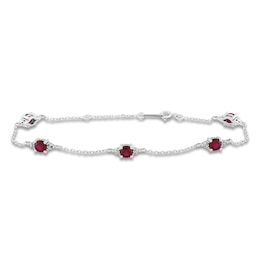 Lab-Created Ruby & Diamond Station Bracelet 1/15 ct tw 10K White Gold 7.25&quot;