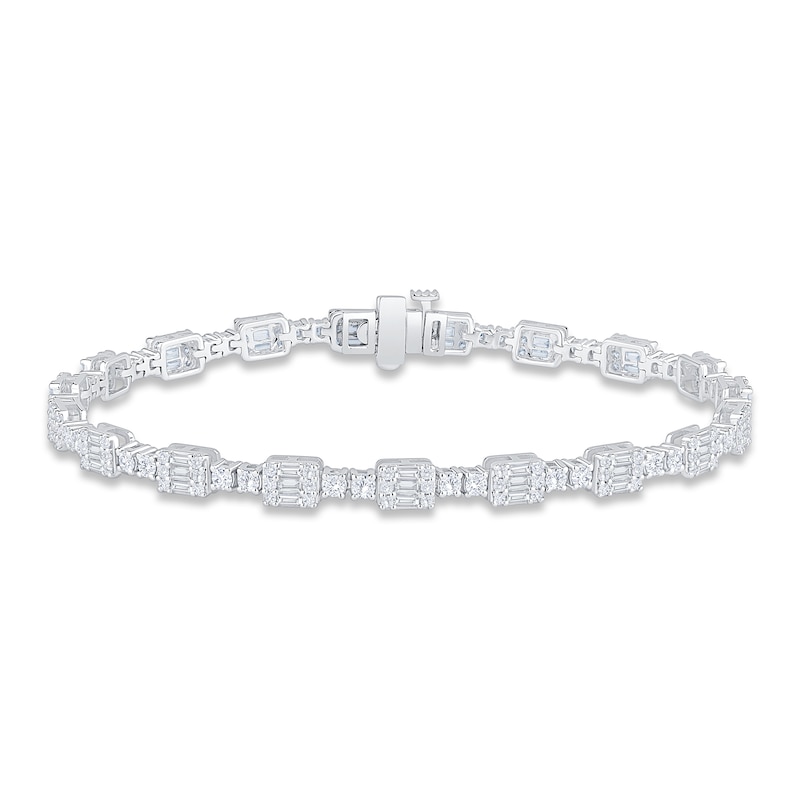 Main Image 1 of Baguette & Round-Cut Multi-Diamond Link Tennis Bracelet 14K White Gold 2-1/2 ct tw 14K White Gold 7&quot;