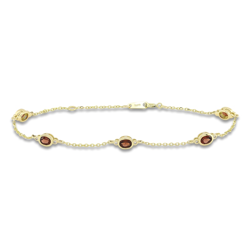 Oval-Cut Natural Garnet & Diamond Bezel-Set Bracelet 1/20 ct tw 10K Yellow Gold 7.25"