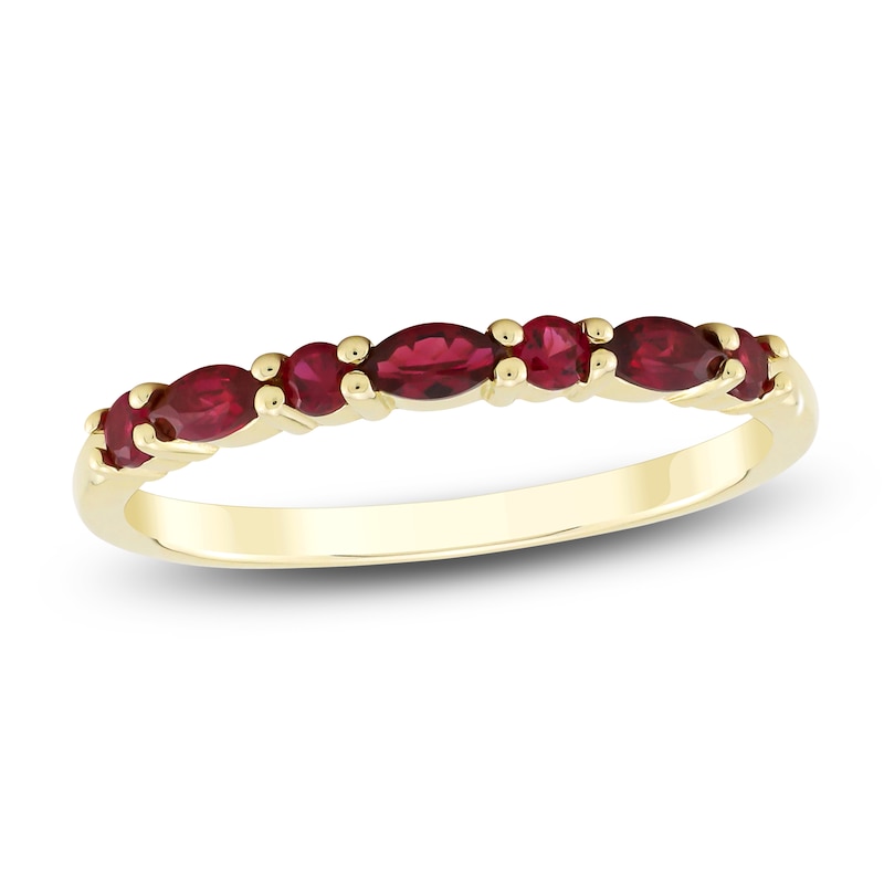 Main Image 1 of Marquise & Round-Cut Lab-Created Ruby Stackable Ring 10K Yellow Gold