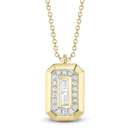 Shy Creation Baguette & Round-Cut Diamond Necklace 1/15 ct tw 14K Yellow Gold 18&quot; SC55027170RD