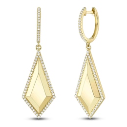 Shy Creation Diamond Geometric Dangle Hoop Earrings 1/3 ct tw 14K Yellow Gold SC55026870