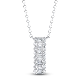 Shy Creation Baguette & Round-Cut Diamond Scalloped Vertical Bar Necklace 1/2 ct tw 14K White Gold SC55024787