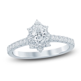 Brilliant Moments Pear-Shaped Diamond Starburst Halo Engagement Ring 3/4 ct tw 14K White Gold