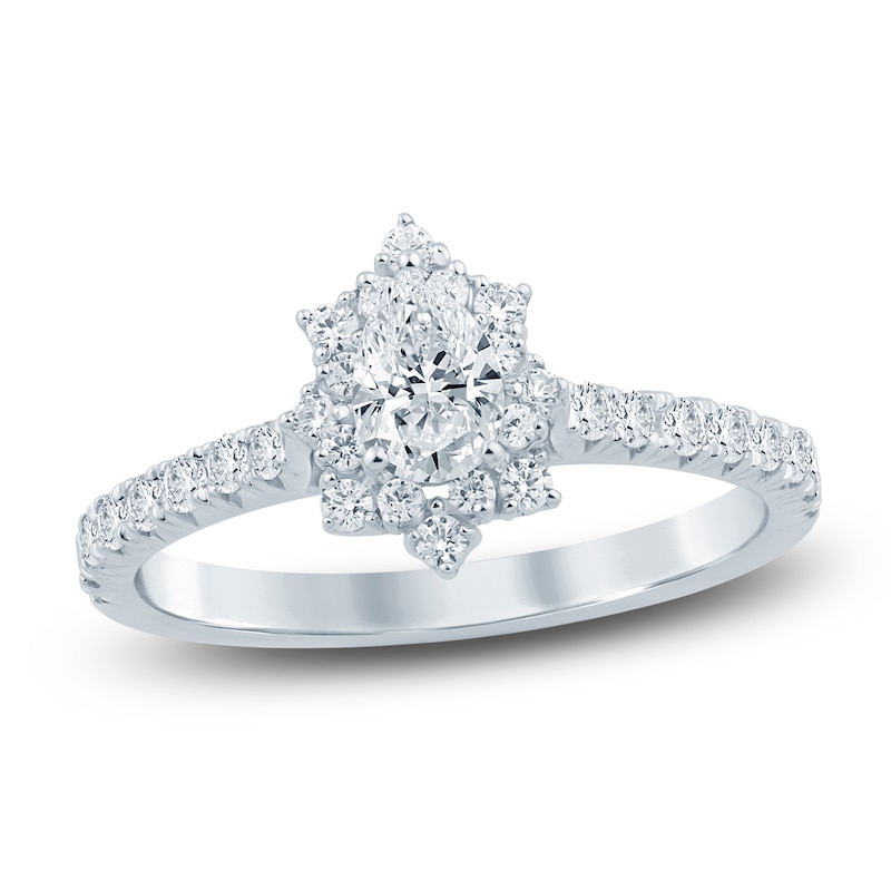 Brilliant Moments Pear-Shaped Diamond Starburst Halo Engagement Ring 3/4 ct tw 14K White Gold