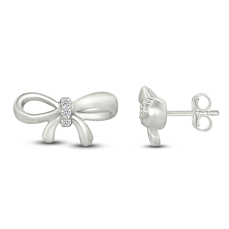 Main Image 1 of Diamond Bow Stud Earrings 1/20 ct tw Sterling Silver