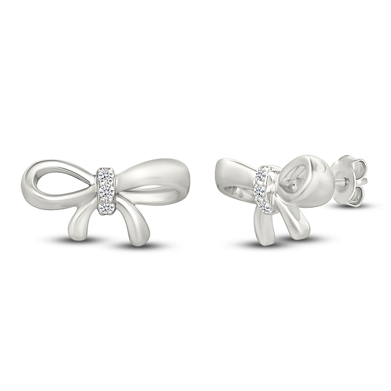 Main Image 2 of Diamond Bow Stud Earrings 1/20 ct tw Sterling Silver