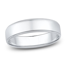 Men's Polished Milgrain Wedding Band 14K White Gold 6mm