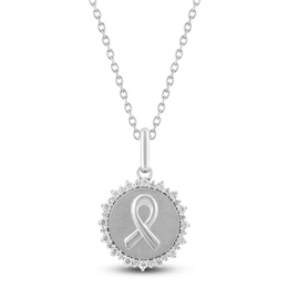 Diamond Ribbon Medallion Necklace 1/4 ct tw Sterling Silver 18&quot;