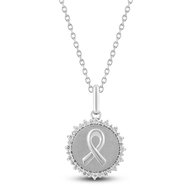 Main Image 1 of Diamond Ribbon Medallion Necklace 1/4 ct tw Sterling Silver 18&quot;