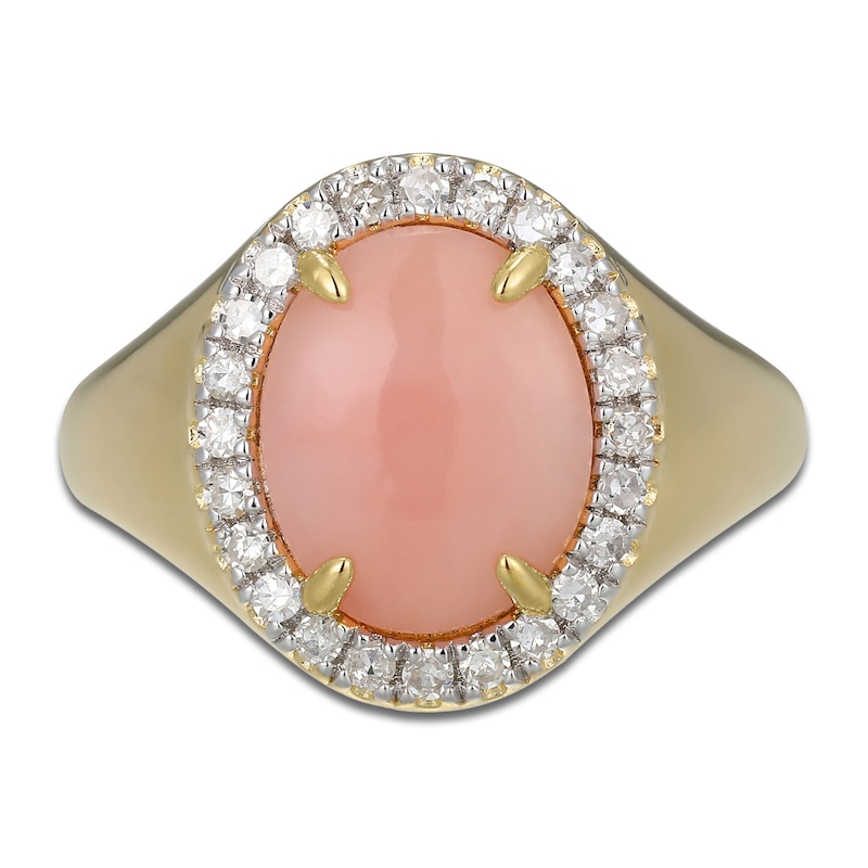 Main Image 3 of Oval-Cut Natural Pink Opal & Diamond Halo Ring 1/4 ct tw 14K Yellow Gold