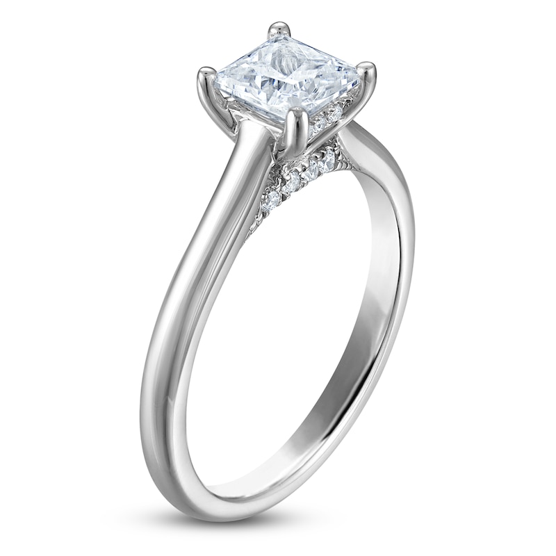 Main Image 2 of Princess-Cut Lab-Created Diamond Solitaire Plus Engagement Ring 1 ct tw Platinum (VS2/F)