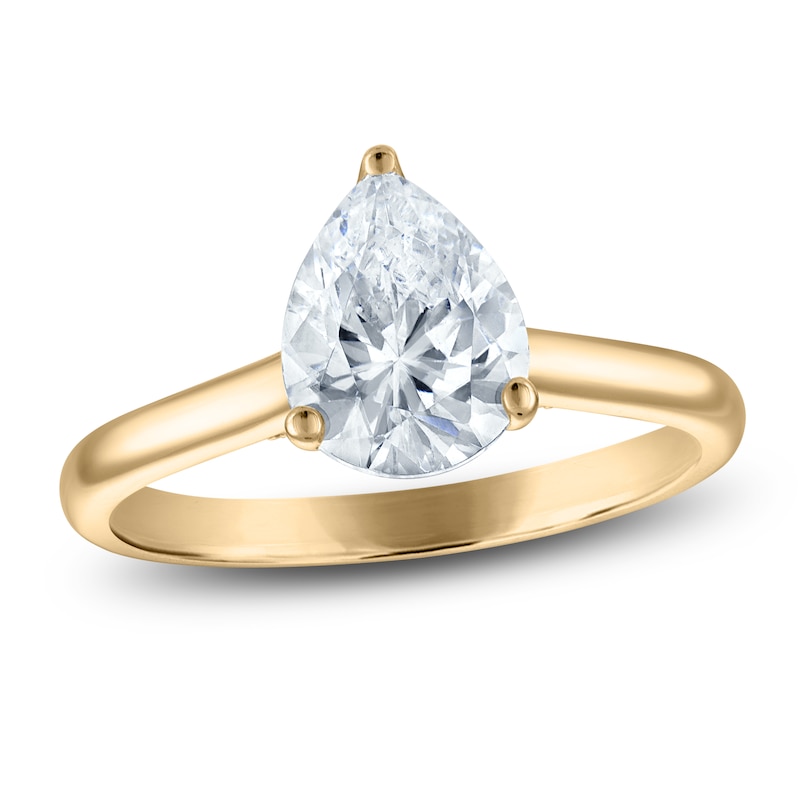 Main Image 1 of Pear-Shaped Lab-Created Diamond Solitaire Plus Engagement Ring 1 ct tw 18K Yellow Gold (VS2/F)