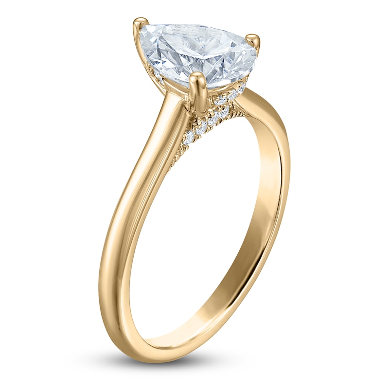 Main Image 2 of Pear-Shaped Lab-Created Diamond Solitaire Plus Engagement Ring 1 ct tw 18K Yellow Gold (VS2/F)