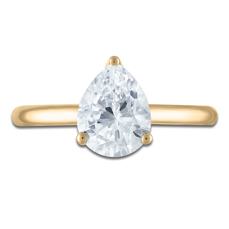 Main Image 3 of Pear-Shaped Lab-Created Diamond Solitaire Plus Engagement Ring 1 ct tw 18K Yellow Gold (VS2/F)