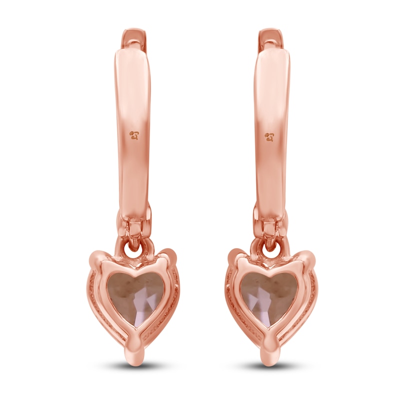 Main Image 2 of Heart-Shaped Natural Morganite & Diamond Dangle Hoop Earrings 1/10 ct tw 10K Rose Gold