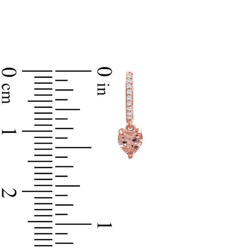 Main Image 4 of Heart-Shaped Natural Morganite & Diamond Dangle Hoop Earrings 1/10 ct tw 10K Rose Gold