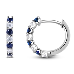 Natural Blue Sapphire & Diamond Hoop Earrings 1/6 ct tw 14K White Gold