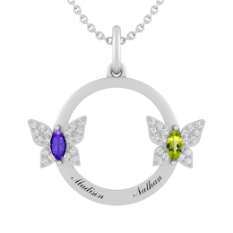 Birthstone Couple's Butterfly Necklace (2 Stones and Lines)