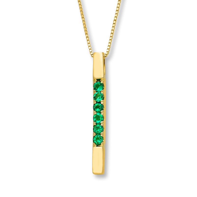 Bar Necklace Lab-Created Emeralds 10K Yellow Gold