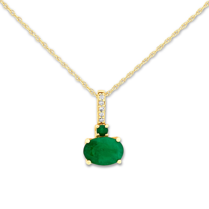 Main Image 1 of Natural Emerald Necklace Diamond Accents 10K Yellow Gold