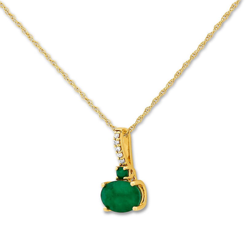 Main Image 3 of Natural Emerald Necklace Diamond Accents 10K Yellow Gold