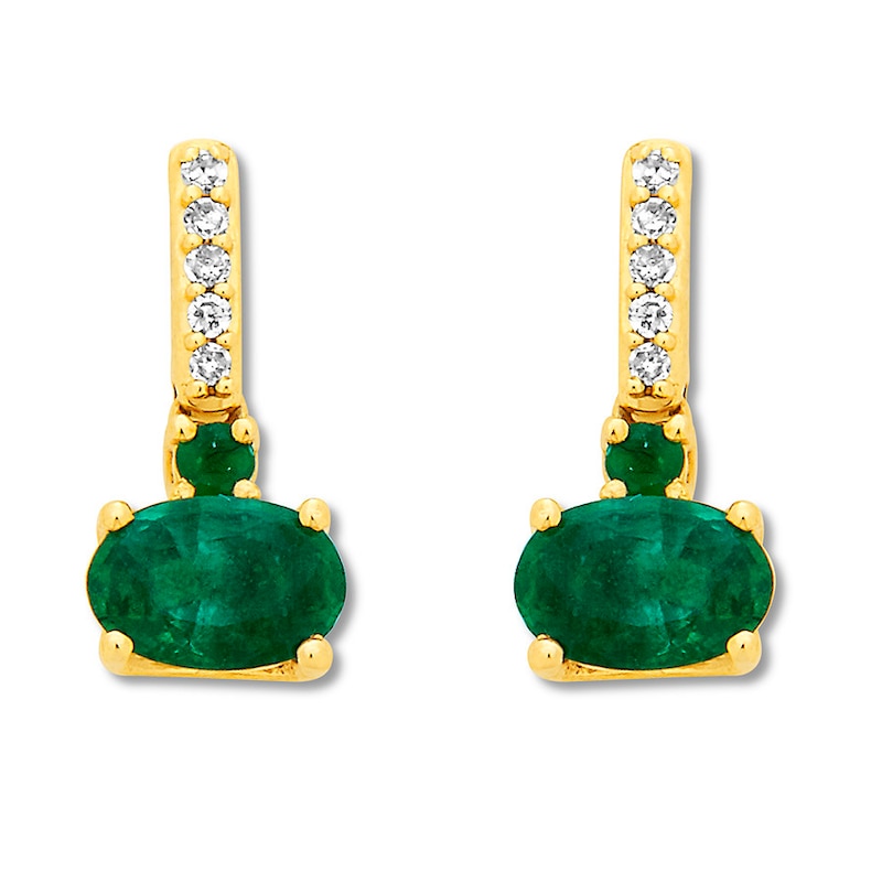 Main Image 2 of Natural Emerald Earrings 1/20 ct tw Diamonds 10K Yellow Gold