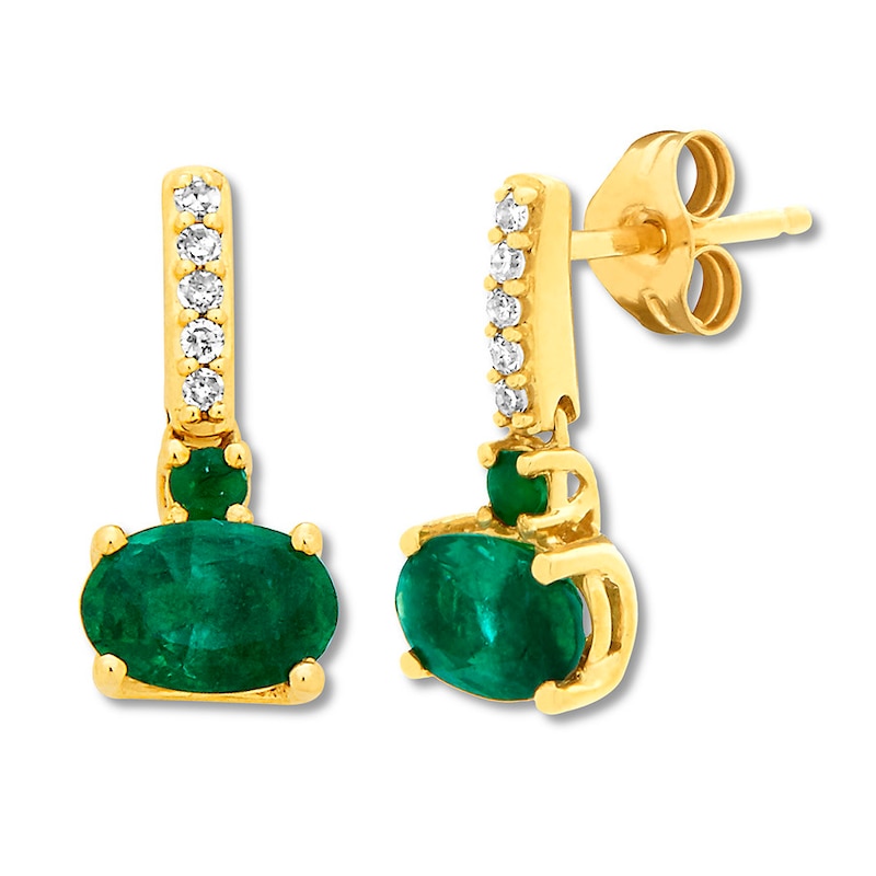 Main Image 3 of Natural Emerald Earrings 1/20 ct tw Diamonds 10K Yellow Gold