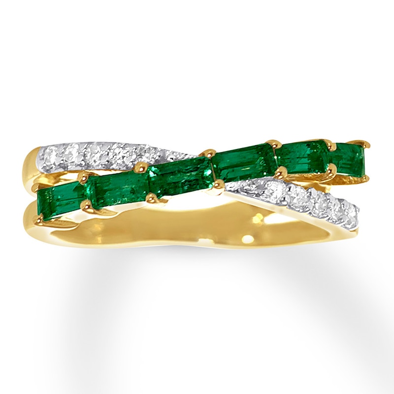 Natural Emerald Ring 1/6 ct tw Diamonds 10K Yellow Gold