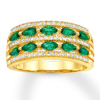 Lab-Created Emerald Ring Lab-Created Sapphires 10K Yellow Gold | Jared