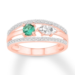 Lab-Created Emerald/White Lab-Created Sapphire Ring 10K Rose Gold