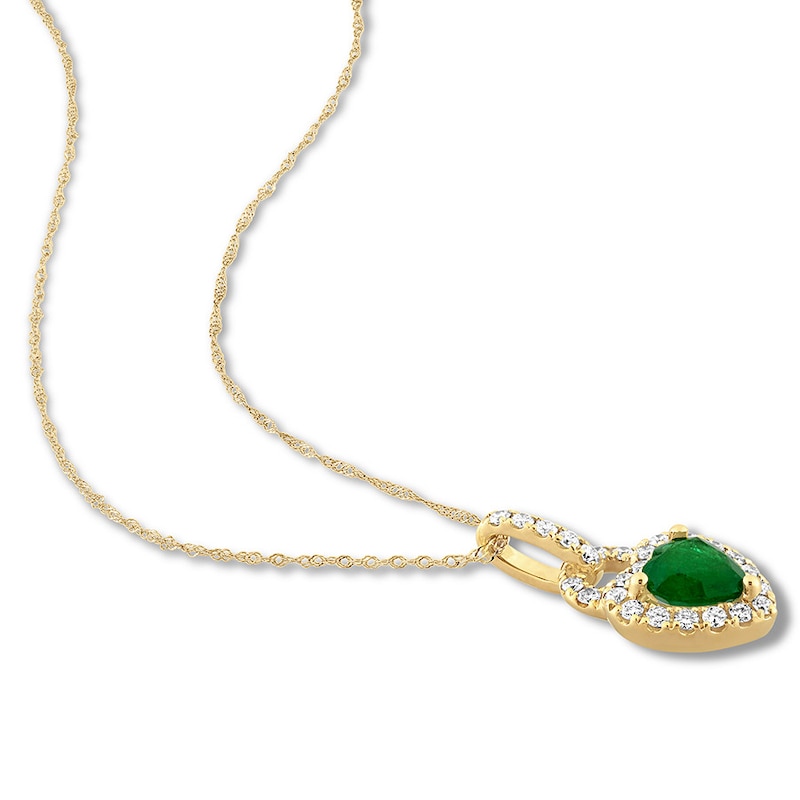 Main Image 2 of Natural Emerald Necklace 1/4 ct tw Diamonds 14K Yellow Gold