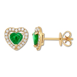 Natural Emerald Earrings 1/5 ct tw Diamonds 14K Yellow Gold