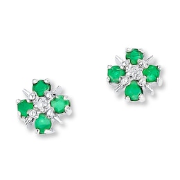 Natural Emerald Earrings Diamond Accents Sterling Silver