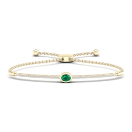 Natural Emerald Bolo Bracelet 1/6 ct tw Diamonds 10K Yellow Gold