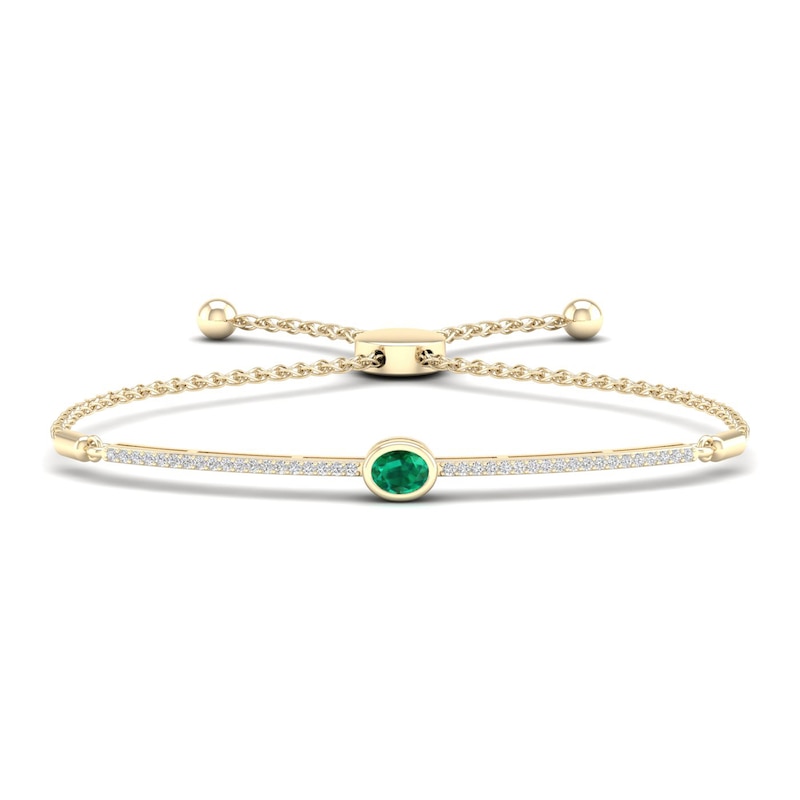 Natural Emerald Bolo Bracelet 1/6 ct tw Diamonds 10K Yellow Gold