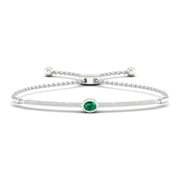 Natural Emerald Bolo Bracelet 1/6 ct tw Diamonds 10K White Gold