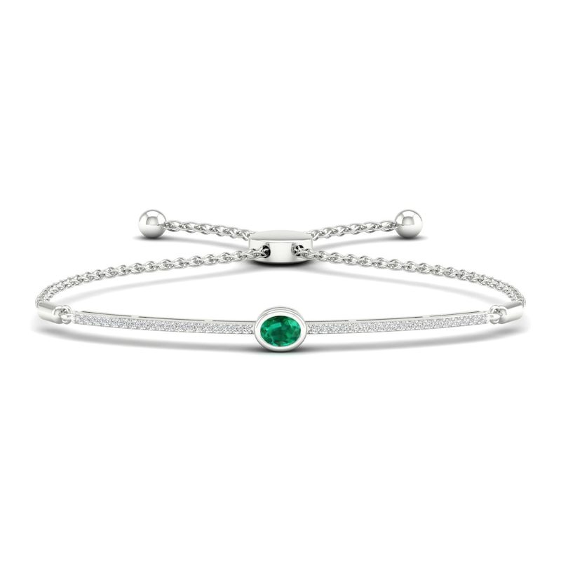 Natural Emerald Bolo Bracelet 1/6 ct tw Diamonds 10K White Gold