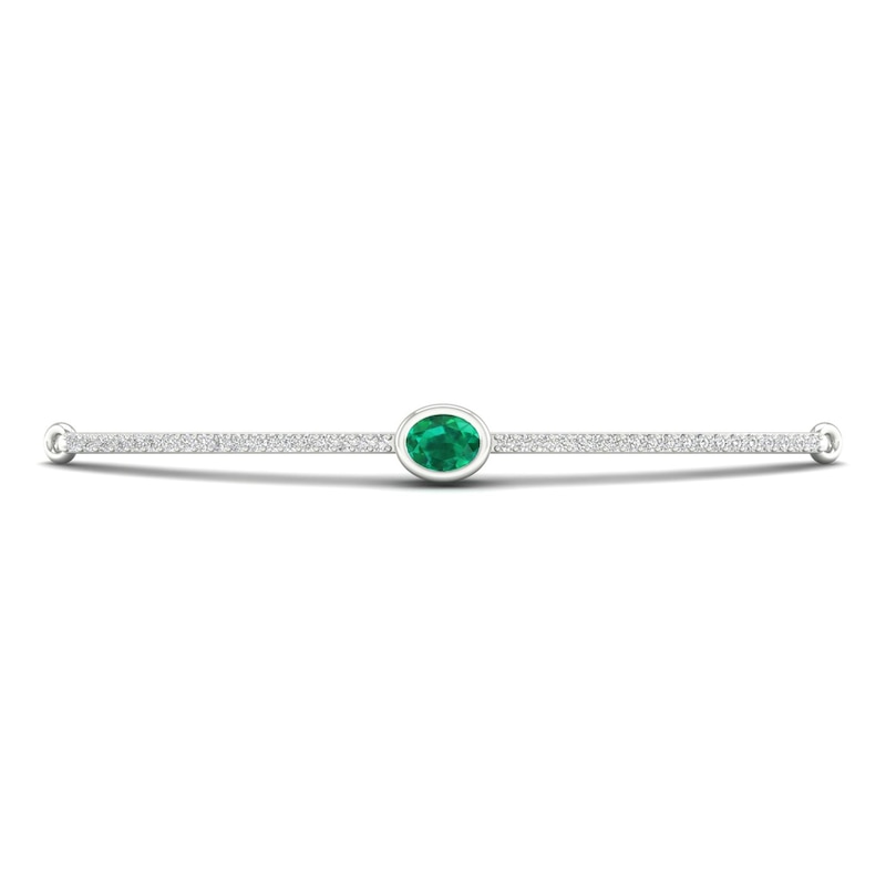 Natural Emerald Bolo Bracelet 1/6 ct tw Diamonds 10K White Gold