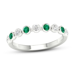 Natural Emerald Ring 1/6 ct tw Diamonds 10K White Gold