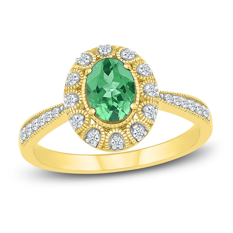 Lab-Created Emerald & White Sapphire Ring 10K Gold