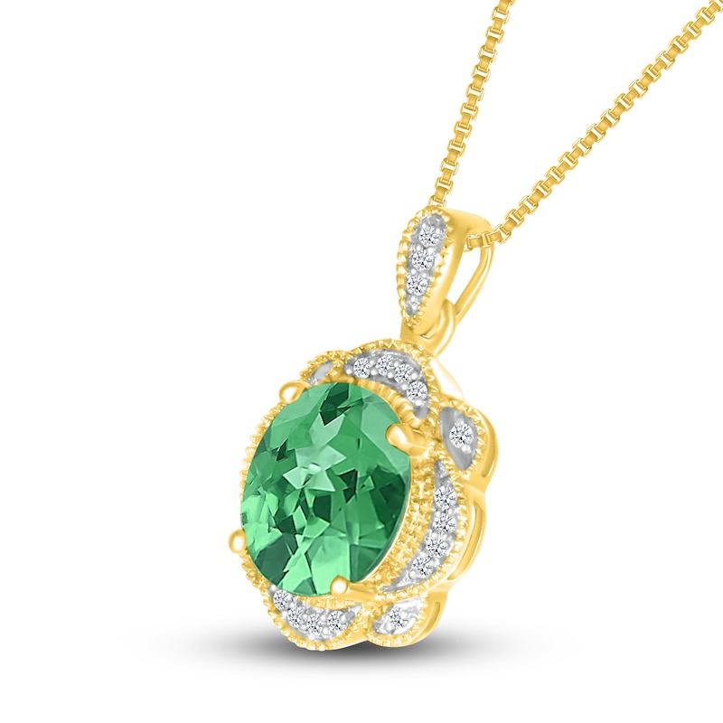 Lab-Created Emerald Necklace 1/10 ct tw Diamonds 10K Yellow Gold