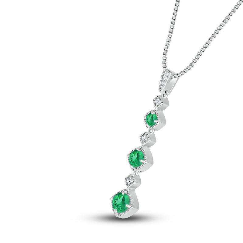 Main Image 2 of Lab-Created Emerald Necklace Diamond Accents Sterling Silver