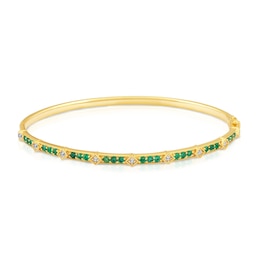 Natural Emerald Bangle Bracelet 1/5 ct tw Diamonds 14K Yellow Gold