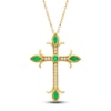 Thumbnail Image 0 of Natural Emerald Cross Pendant Necklace 1/10 ct tw Diamonds 14K Yellow Gold