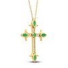 Thumbnail Image 1 of Natural Emerald Cross Pendant Necklace 1/10 ct tw Diamonds 14K Yellow Gold
