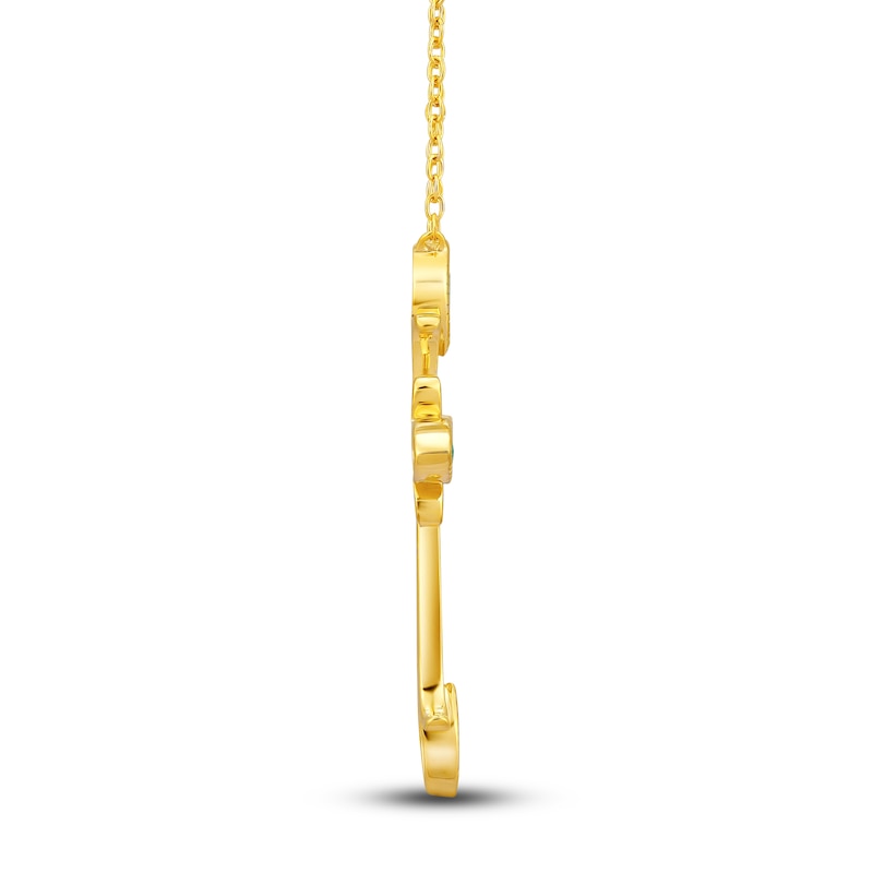 Natural Emerald Cross Pendant Necklace 1/10 ct tw Diamonds 14K Yellow Gold