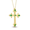 Thumbnail Image 3 of Natural Emerald Cross Pendant Necklace 1/10 ct tw Diamonds 14K Yellow Gold