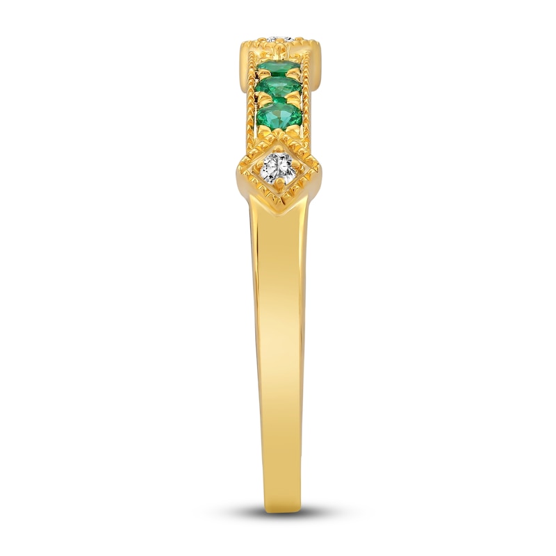 Main Image 2 of Natural Emerald Ring 1/20 ct tw Diamonds 14K Yellow Gold